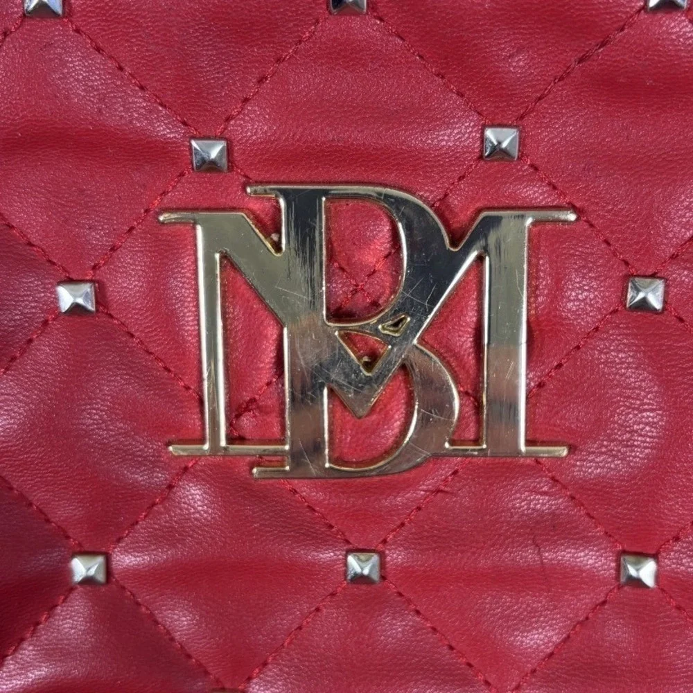 Badgley Mischka Backpack Womens Small Red Quilted Studded‎ BM Logo Edgy Designer